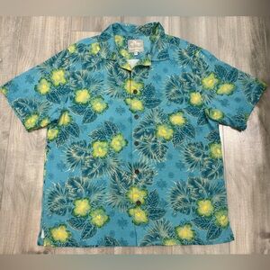 Margaritaville Mens Blue Floral Button Down Shirt 100% Silk Size L